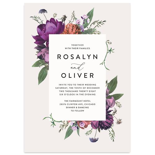 Blooming Botanical Wedding Invitations Purple Petal Signature Blank No Standard