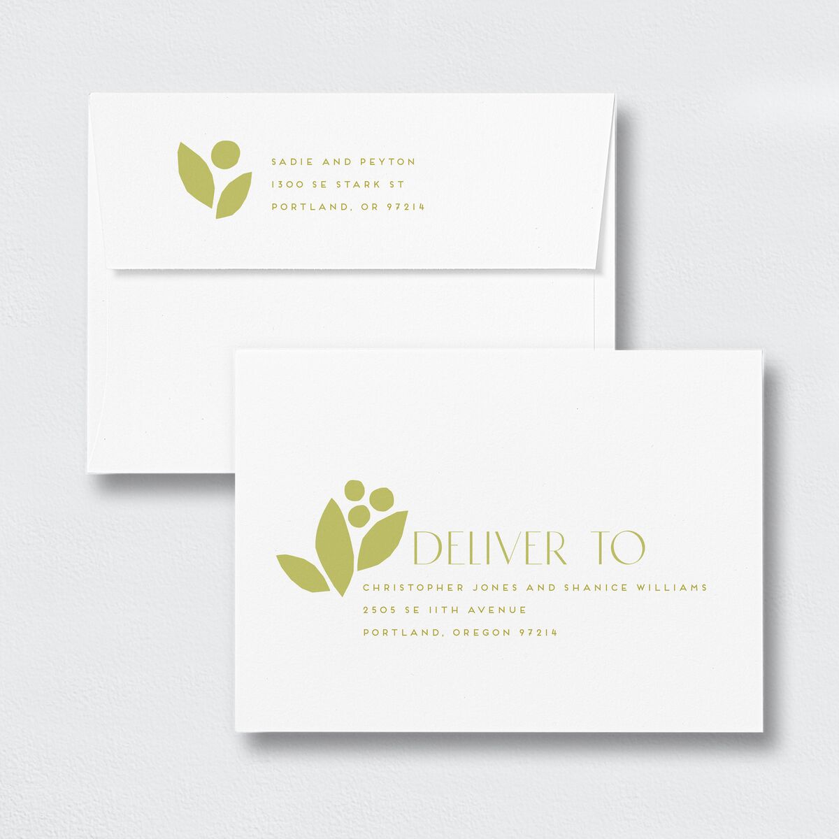 Collage Cuts Bridal Shower Invitation Envelopes White Golden Green Both Recipient and Return Addresses Signature Standard