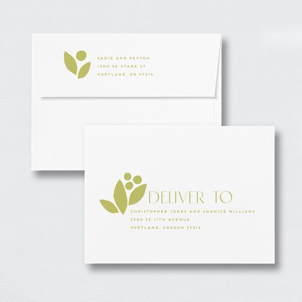 Collage Cuts Bridal Shower Invitation Envelopes White Golden Green Both Recipient and Return Addresses Signature Standard