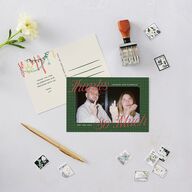 Happy Holidays Grid Pattern Photo Thank You Postcards Hunter Green
