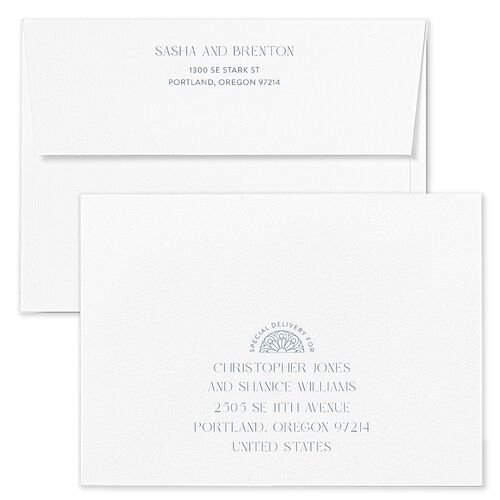 Chapel Arch Wedding Invitation Envelopes Kraft Regency Blue Recipient Address Standard Signature
