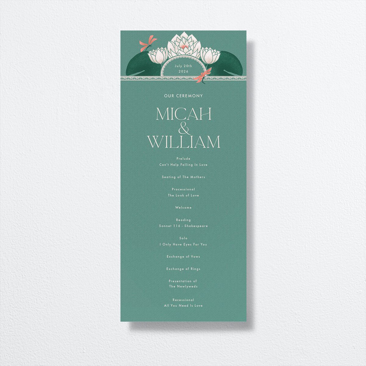 Twilight Pond Wedding Programs front