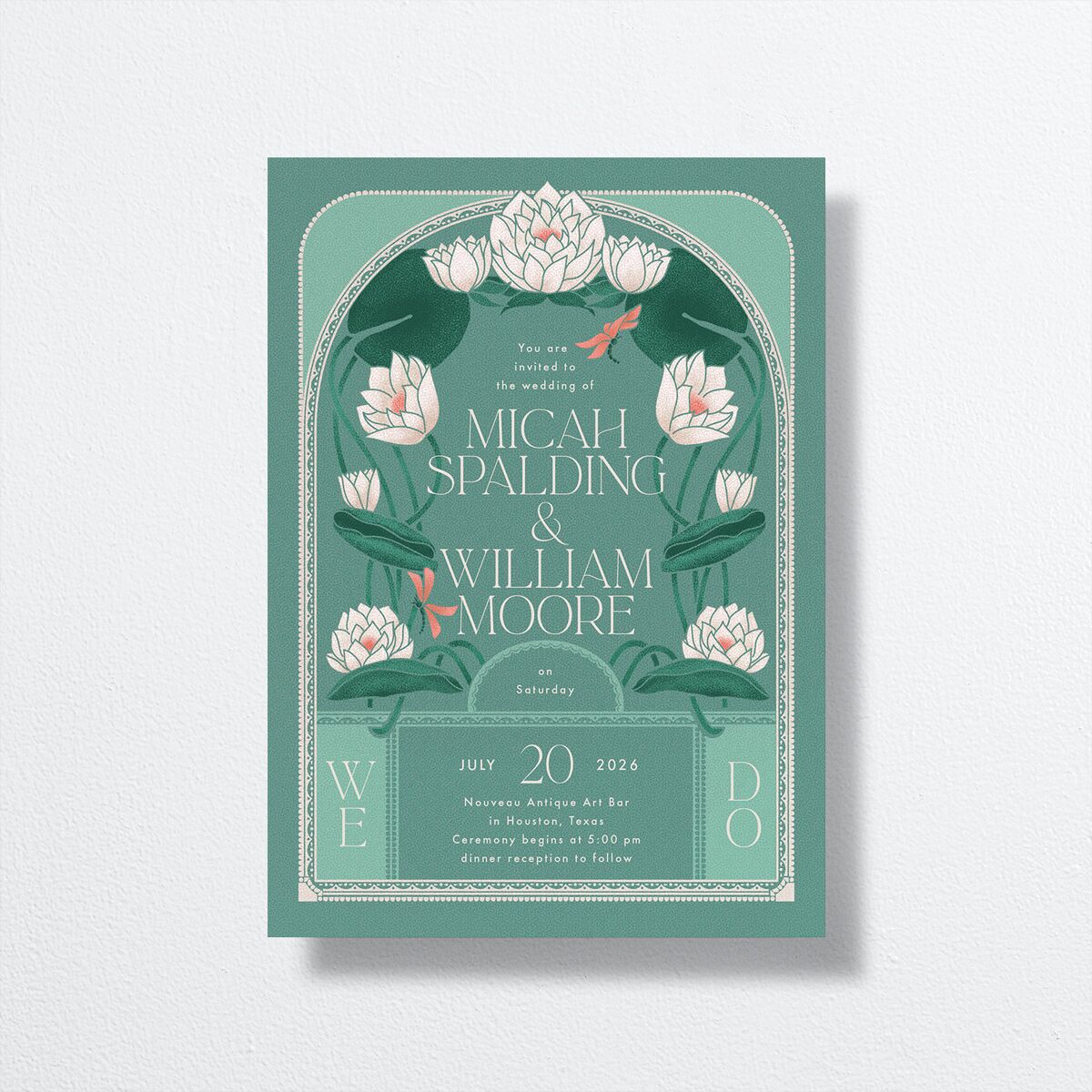 Twilight Pond Wedding Invitations front in teal
