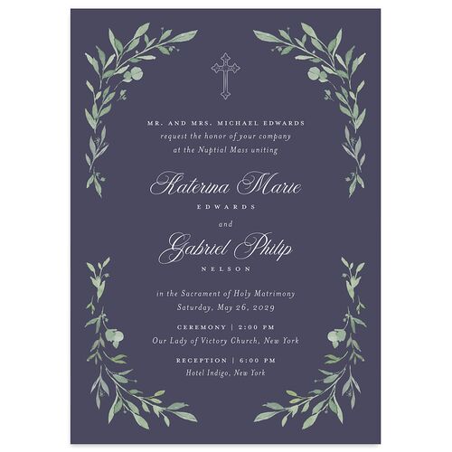 Religious Catholic Cross Greenery Wedding Invitations Cruise Signature Blank No Standard