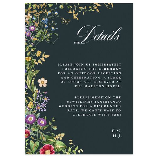 Opulent Garden Foil Wedding Event Detail Cards Gold Dark Emerald Signature Standard
