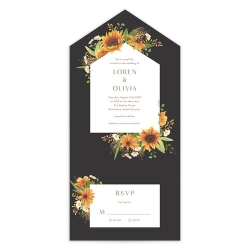 Sweet Sunflowers All-in-One Wedding Invitations Licorice Signature Light Both Recipient and Return Addresses No