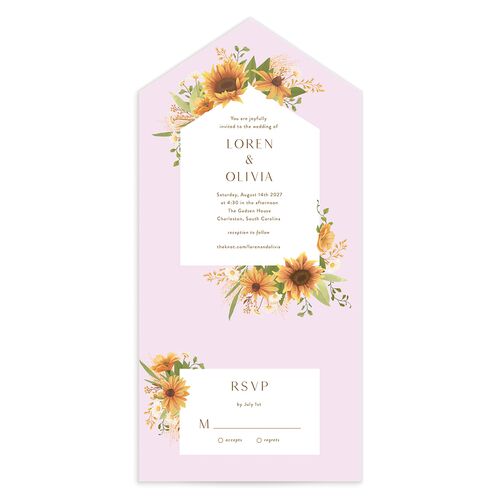 Sweet Sunflowers All-in-One Wedding Invitations Peony Signature Light Both Recipient and Return Addresses No