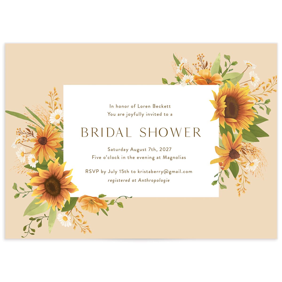Sweet Sunflowers Bridal Shower Invitations