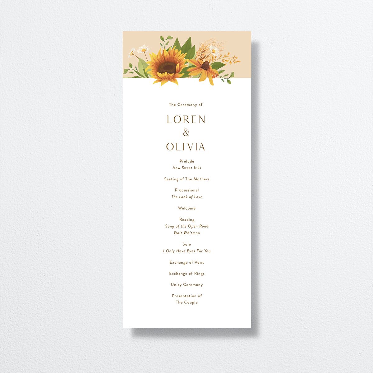 Sweet Sunflowers Wedding Programs front in yellow