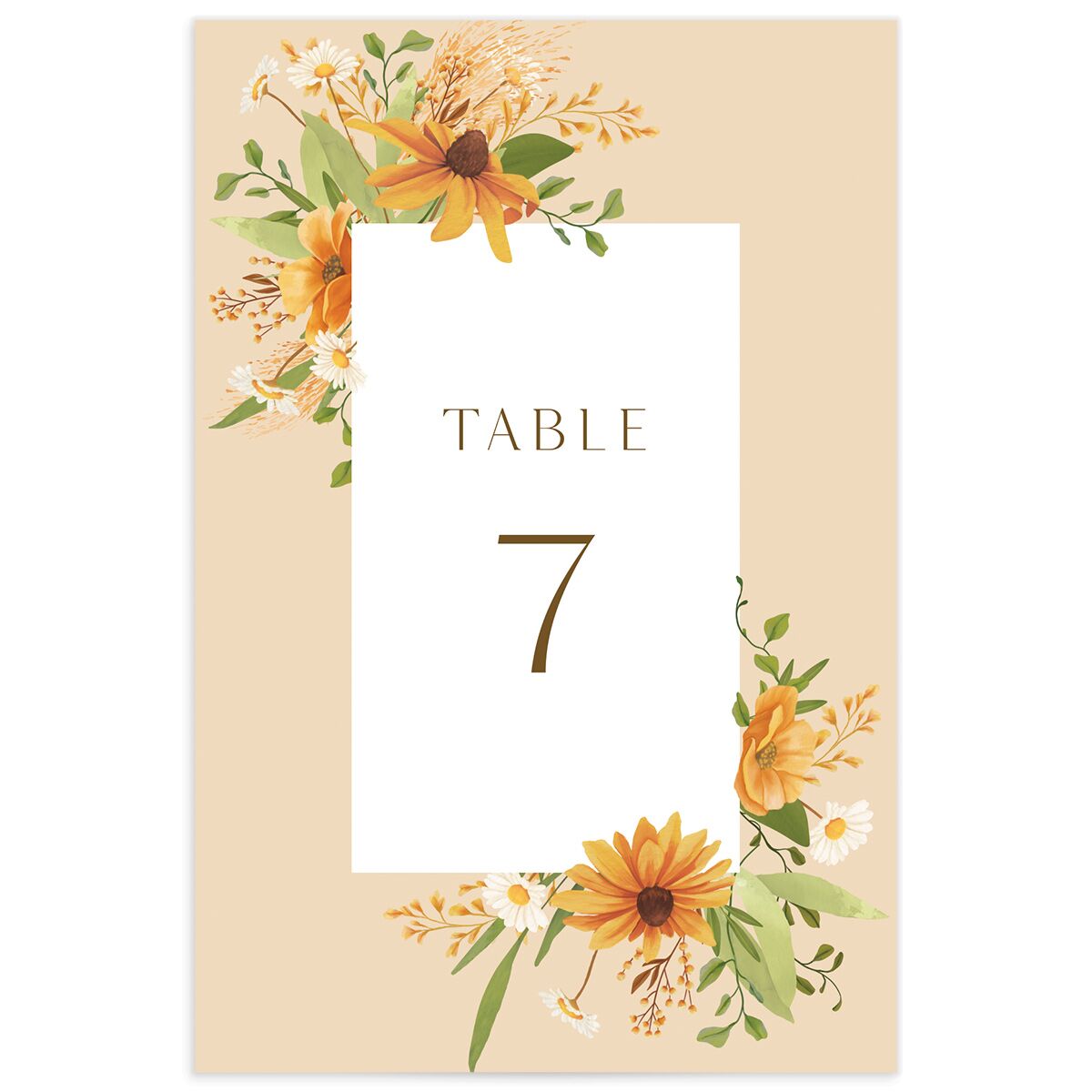 Sweet Sunflowers Table Numbers
