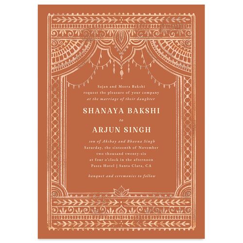 Indian Painted Henna Wedding Invitations Terracotta Signature Blank No Standard