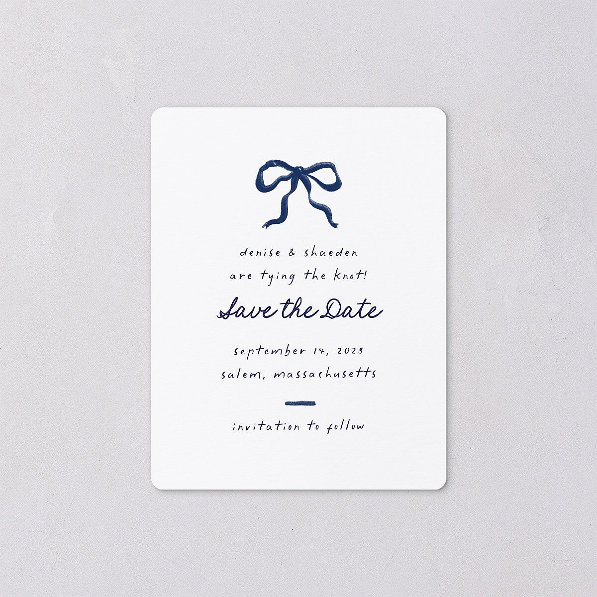 Dainty Bow Save The Date Magnets Navy Magnet Paper