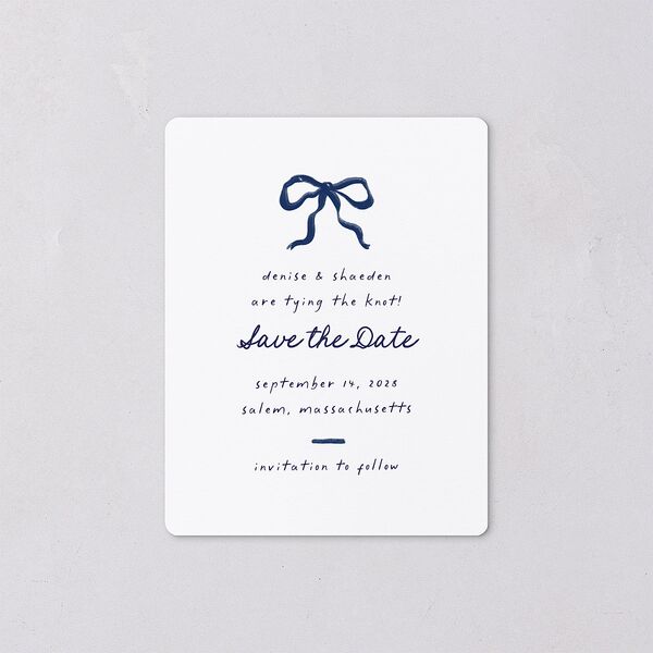 Dainty Bow Save The Date Magnets Navy Magnet Paper