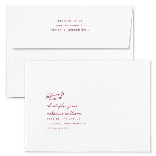 Sunny Day Modern Script Wedding Invitation Envelopes Rose Crimson Return Address Standard Signature