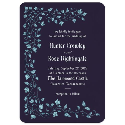 Vintage Fantasy Vines Wedding Invitations Royal Blue Signature Blank No Rounded