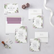 Floral Fern Frame Save the Date Cards Purple Petal Signature smooth Blank No Standard