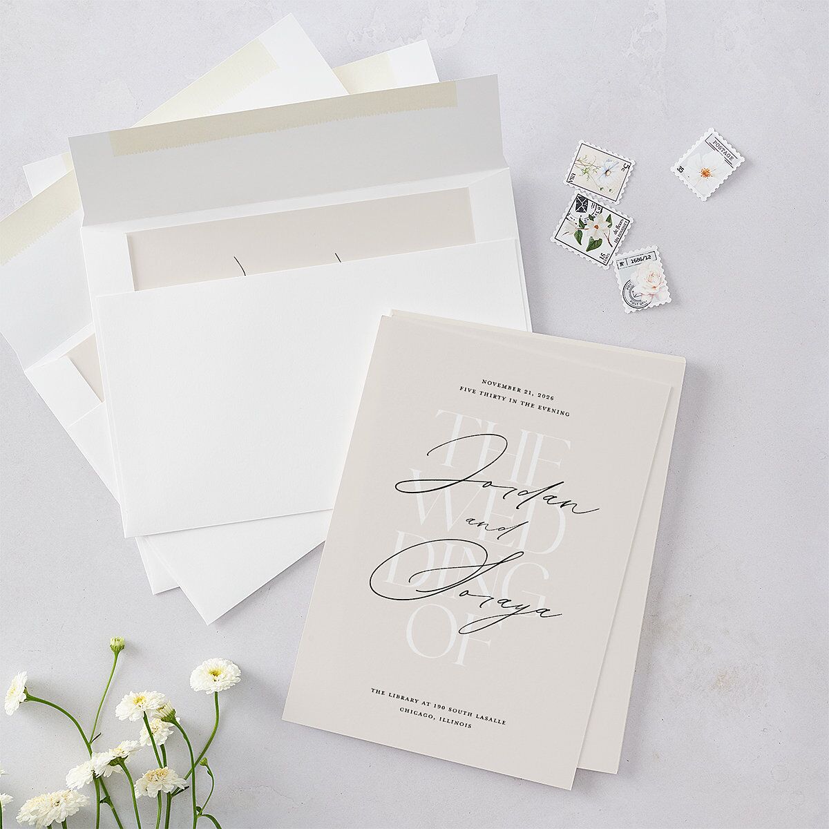 Overlay Wedding Invitations Champagne Signature Blank No Standard