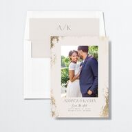 Metallic Edge Save the Date Cards Gold Champagne Signature smooth No