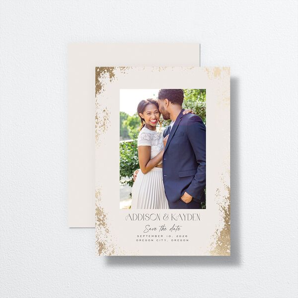 Metallic Edge Save the Date Cards Gold Champagne Signature smooth No