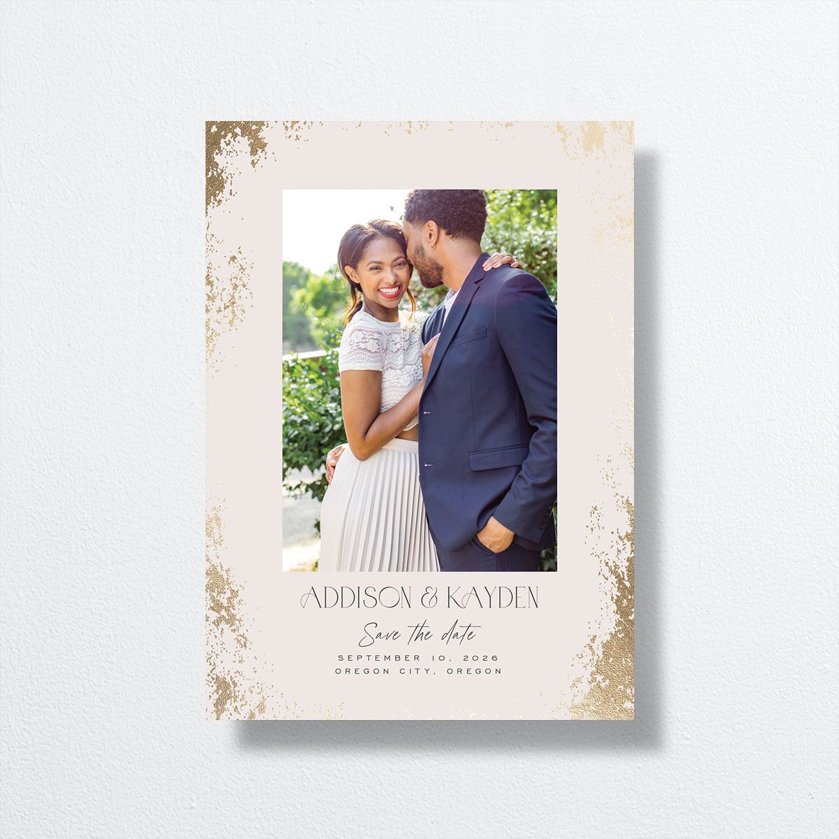 Metallic Edge Save the Date Cards Gold Champagne Signature smooth No