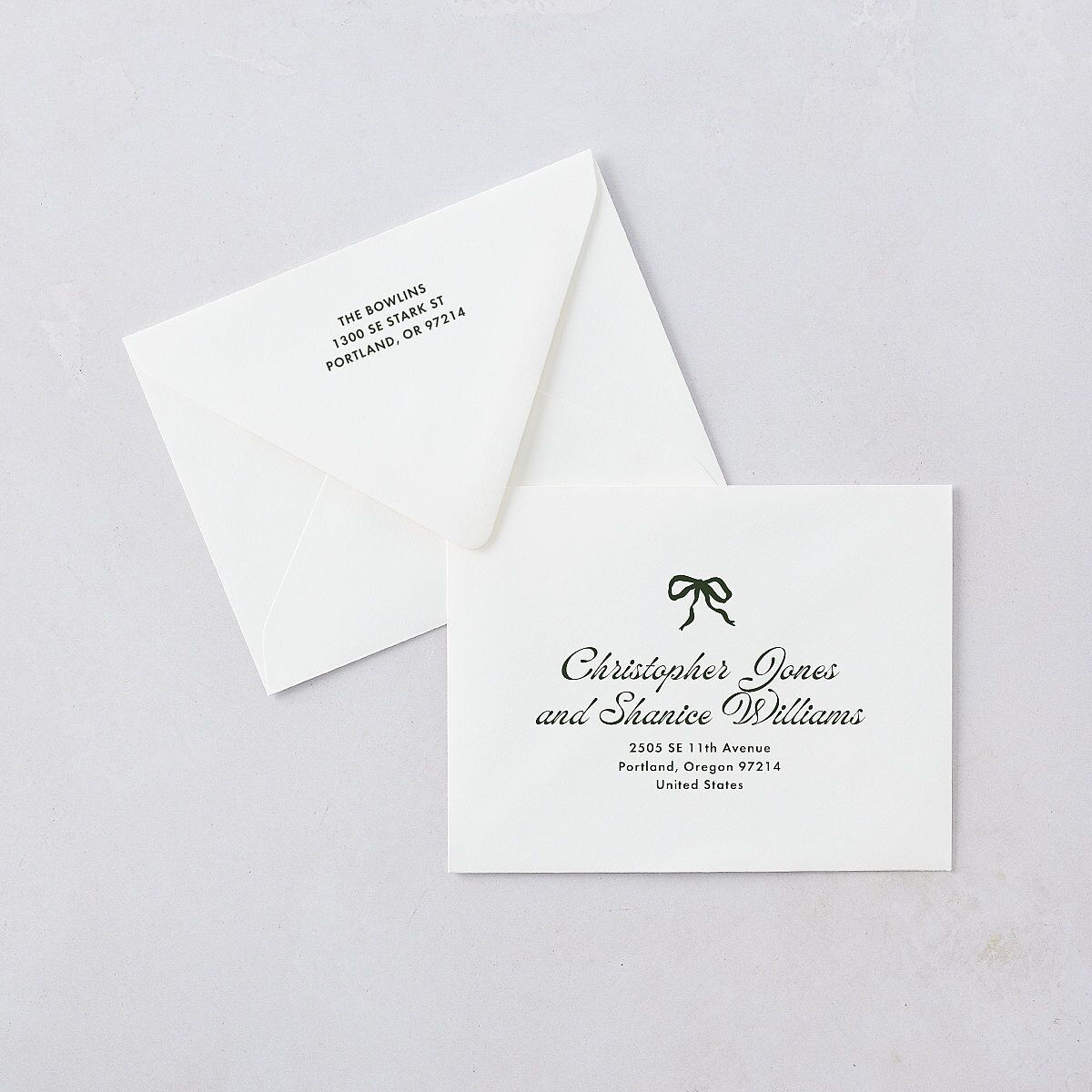 Retro Minimalist Photo Triad Thank You Card Euro Envelopes White Scottish Green Both Recipient and Return Addresses Luxe Signature