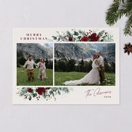Holiday Floral Holiday Cards Maroon Signature Blank Landscape Standard