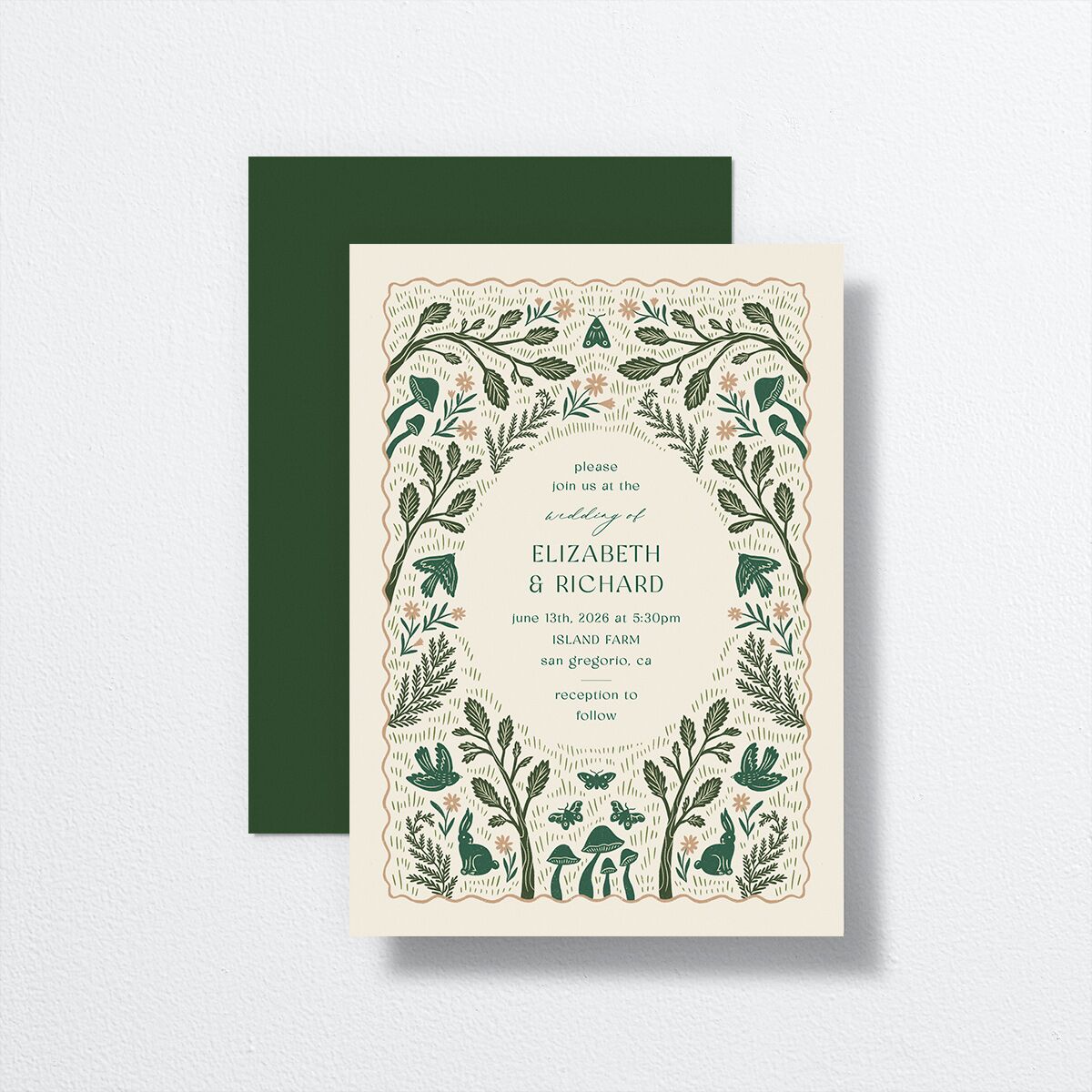 Woodland Whimsy Wedding Invitations Hunter Green Signature No