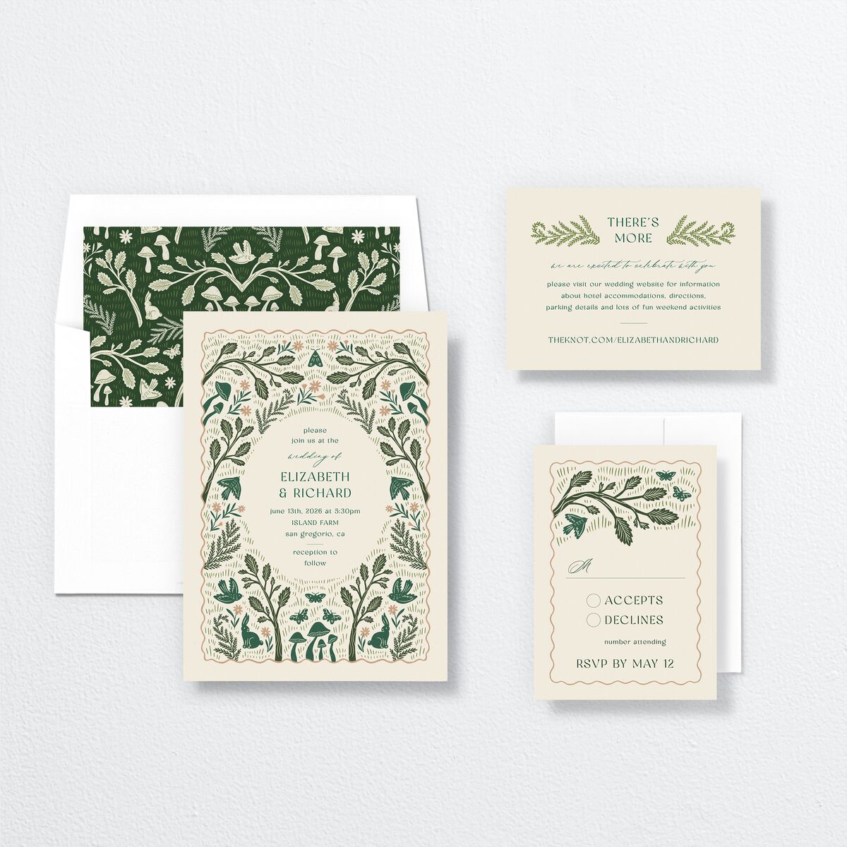 Woodland Whimsy Wedding Invitations Hunter Green Signature No