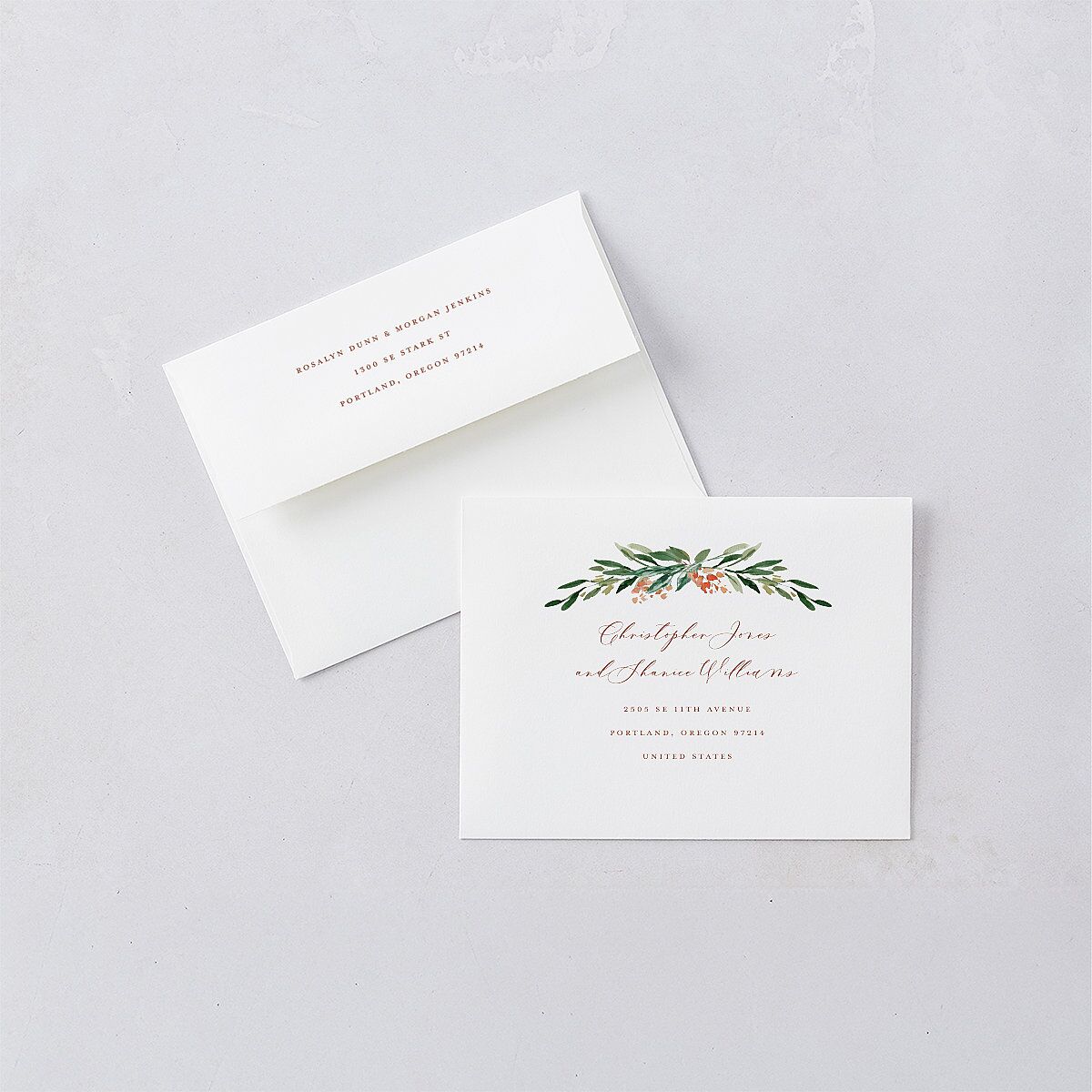 Gilded Botanical Thank You Card Envelopes White Copper Both Recipient and Return Addresses Signature Standard
