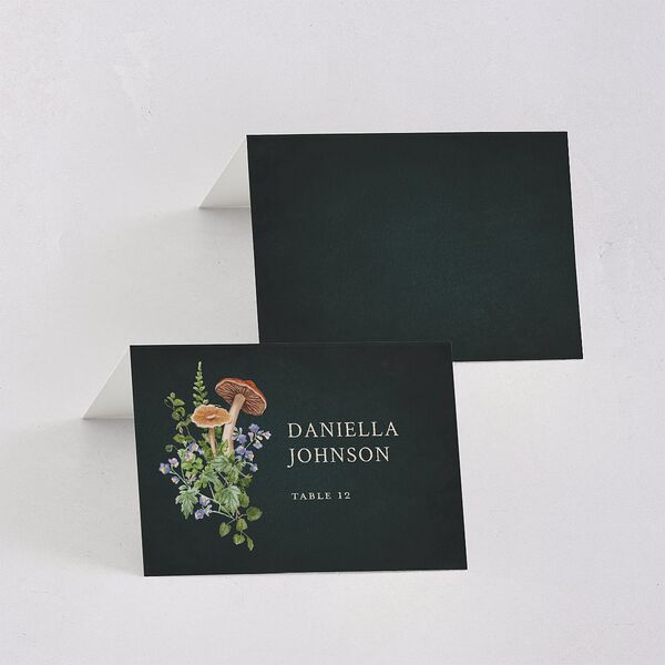 Mushroom Garden Fairytale Place Cards Dark Green Signature