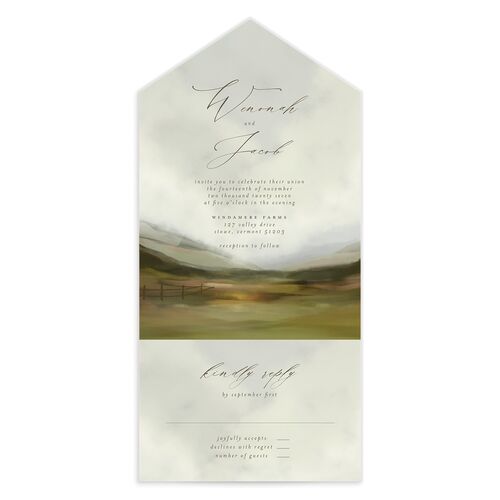 Western Valley All-in-One Wedding Invitations - Green