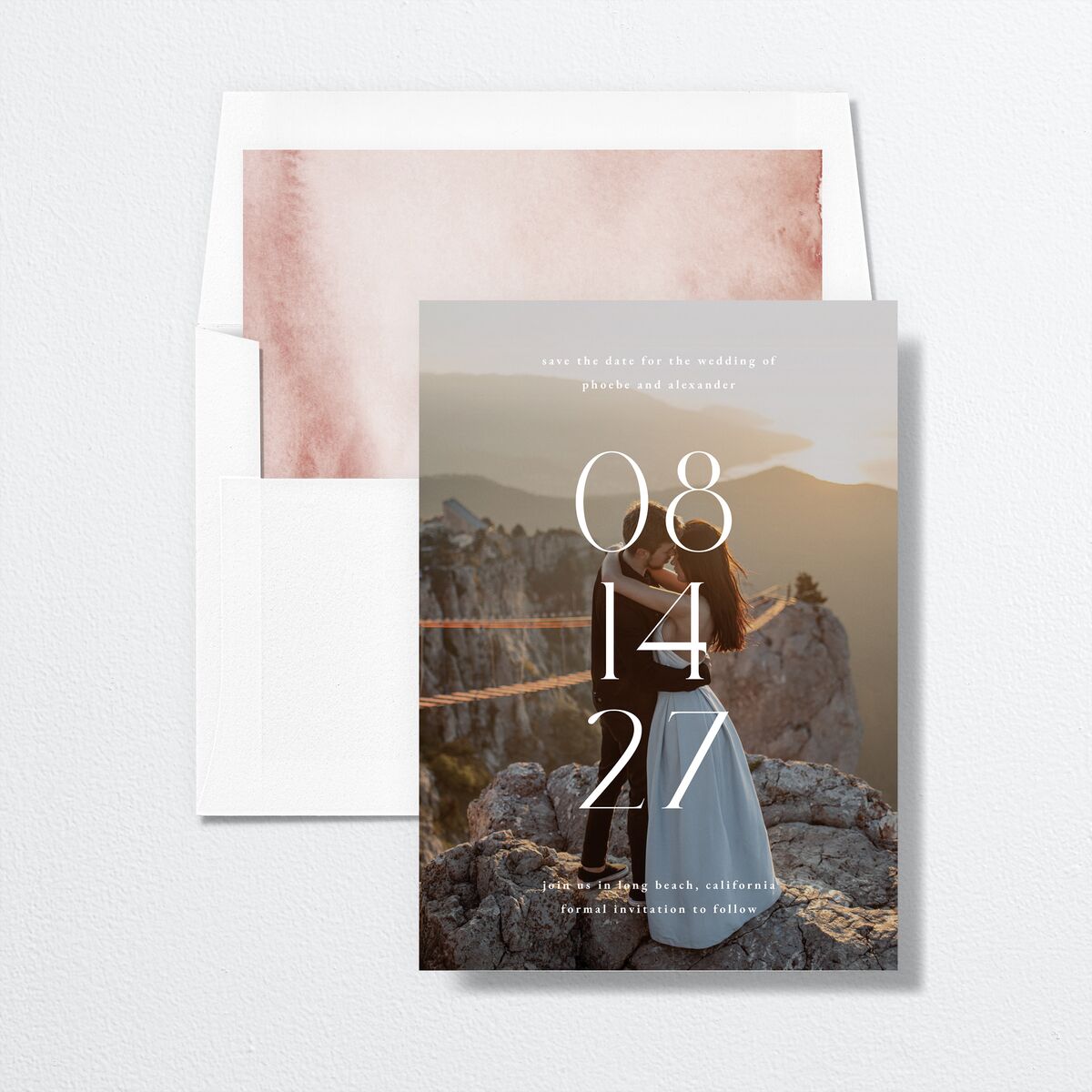 Striking Scene Save the Date Cards Dusty Rose Signature smooth No Standard