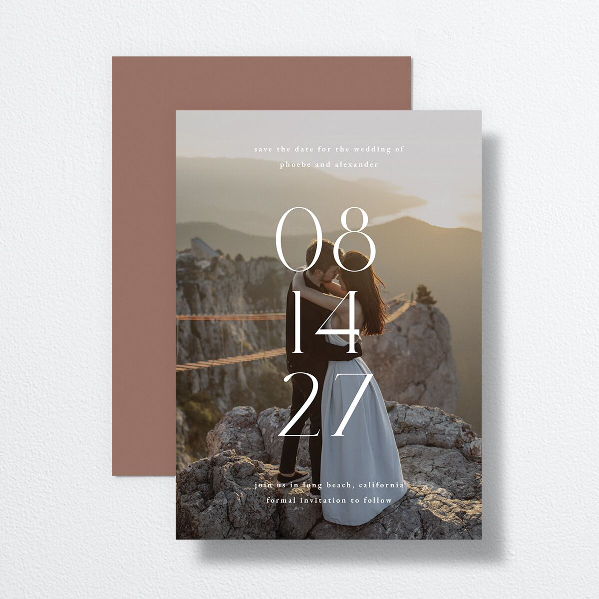 Striking Scene Save the Date Cards Dusty Rose Signature smooth No Standard