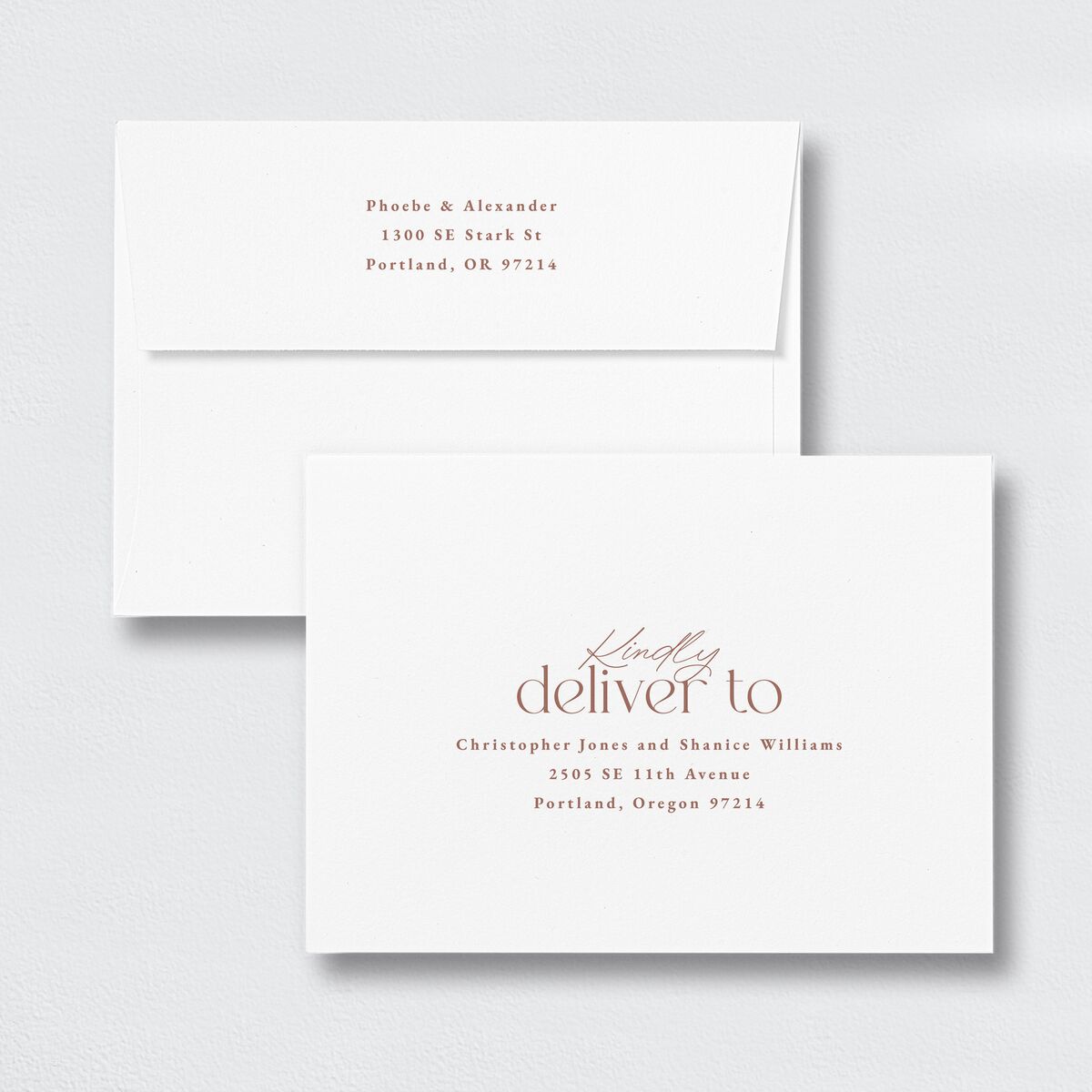 Striking Scene Save the Date Petite Card Envelopes White Standard Dusty Rose Both Recipient and Return Addresses Signature