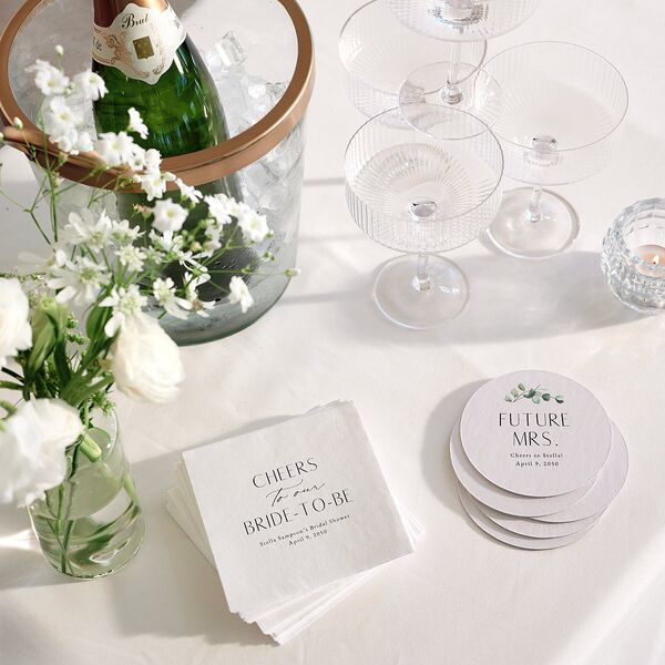 Timeless Floral Hoop Bridal Shower Wedding Day Coasters Pure White Cardboard Circle
