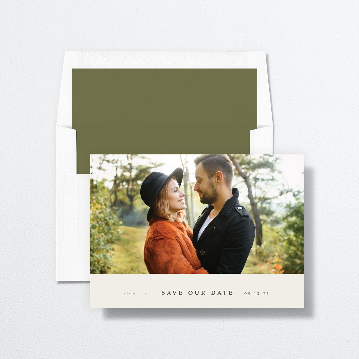 Enchanted Forest Save the Date Cards Dark Camo Signature smooth No