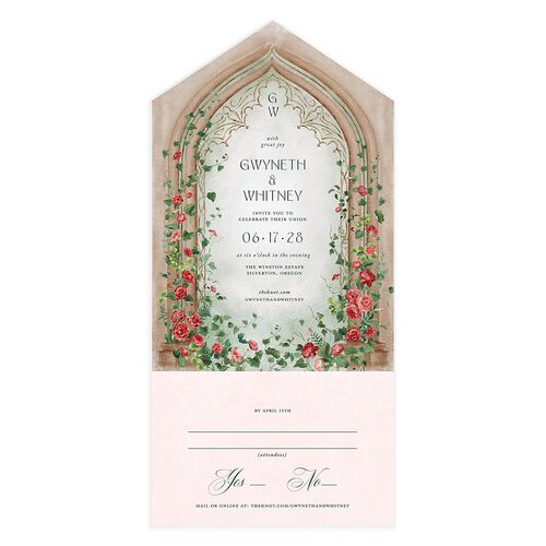 Fairytale Garden All-in-One Wedding Invitations Ruby Signature Light Both Recipient and Return Addresses No