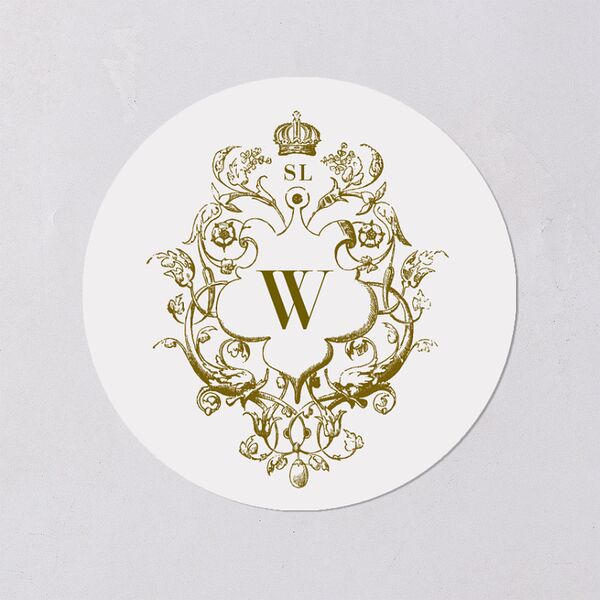 Ornate Vintage Crest Wedding Stickers Umber Circle