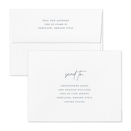 Our Date Photo Save the Date Magnet Envelopes White Dusty Blue Both Recipient and Return Addresses Signature Standard