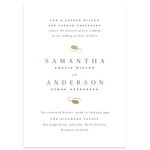 Flourishing Love Wedding Invitations Gold Merlot Signature Blank No Standard