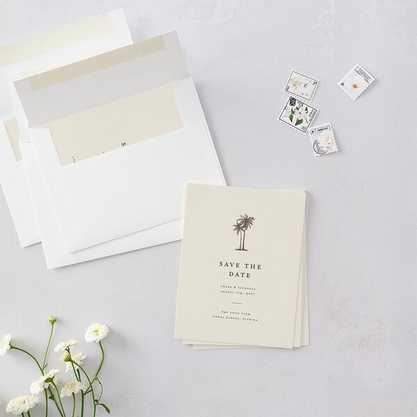 Palm Tree Icon Save the Date Petite Cards Champagne Signature smooth Blank No Standard