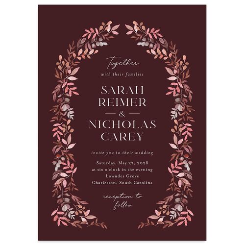 Greenery Altar Wedding Invitations Burgundy Signature Blank No Standard