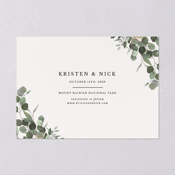 Eucalyptus Frame Foil Save The Date Cards Gold Pure White Signature smooth Blank No Standard