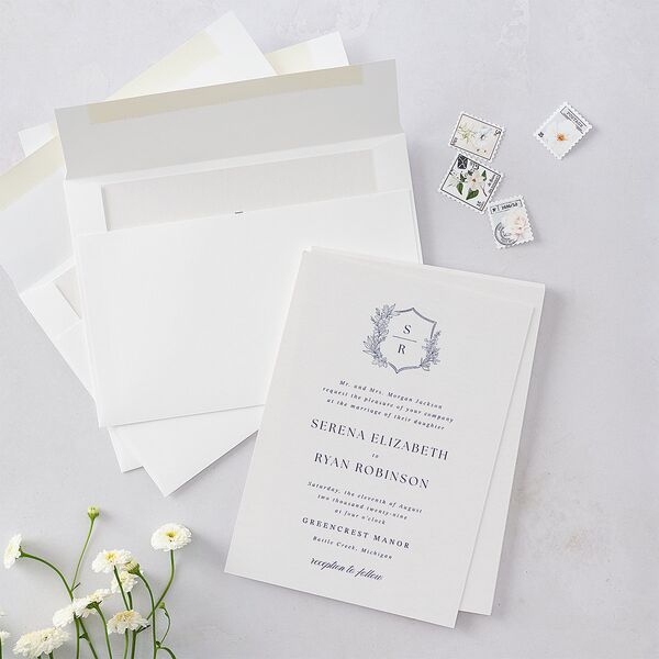 Elegant Garland Crest Wedding Invitations Sapphire Signature Blank No Standard