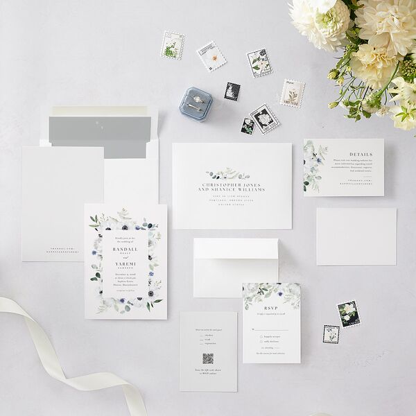 Elegant Anemone Wedding Invitations Ice Blue Signature Blank No Standard