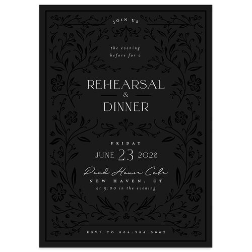 Storybook Filigree Rehearsal Dinner Invitations Charcoal Signature Blank Standard