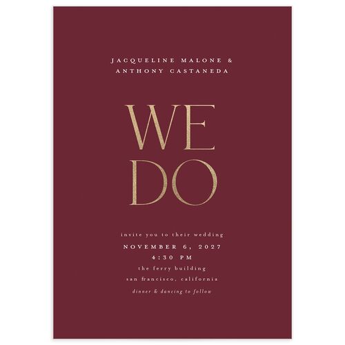 Elegant Nuptials Wedding Invitations Gold Merlot Signature Blank No