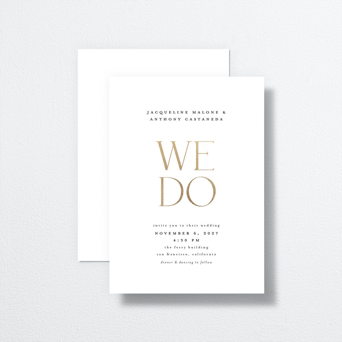 Elegant Nuptials Wedding Invitations front-and-back in white