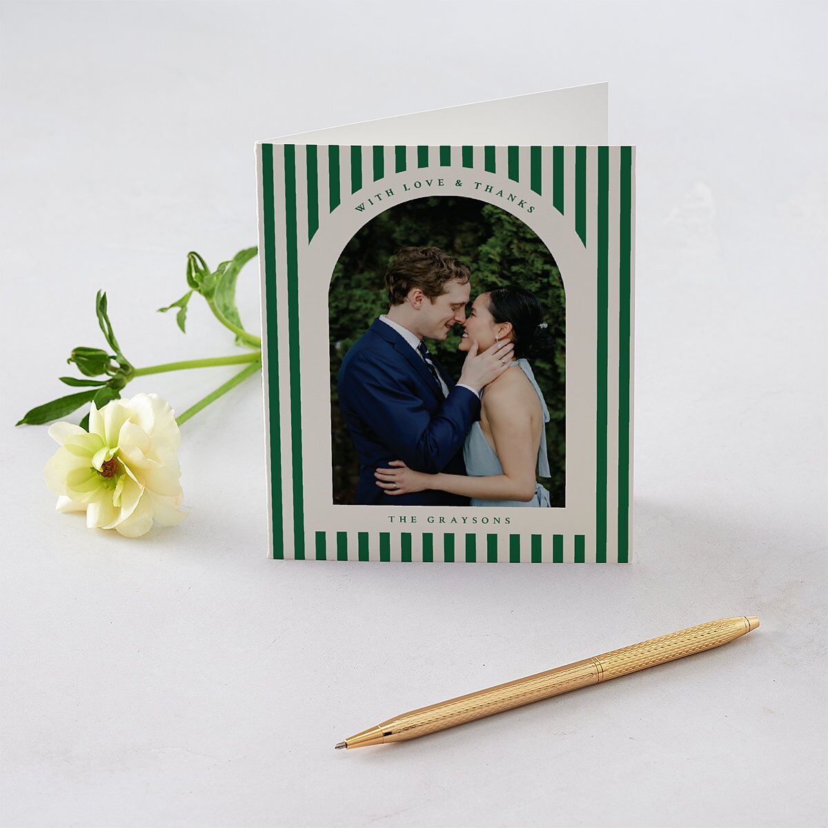 Classic Holiday Stripes Thank You Cards Jewel Green