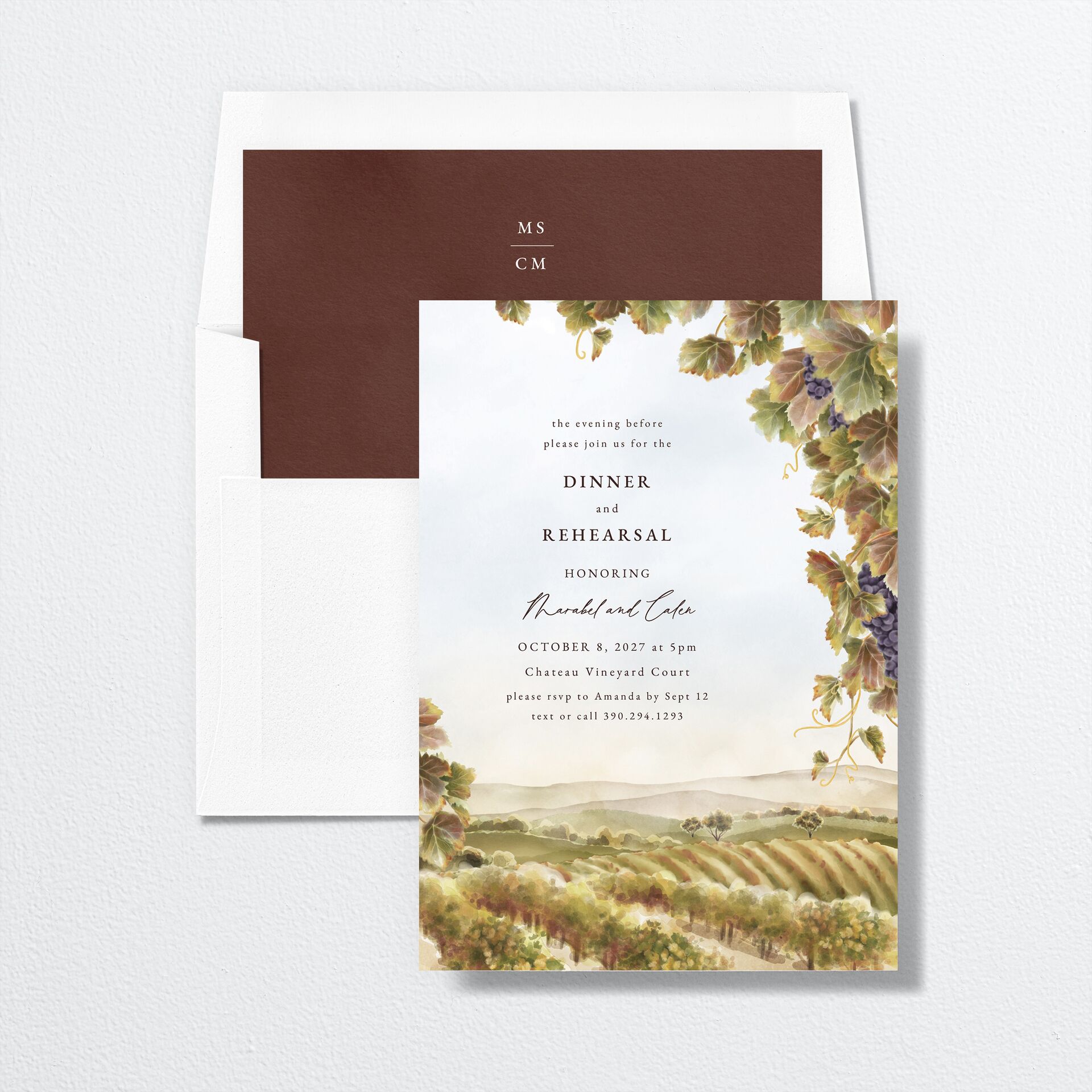 Romantic Vineyard Rehearsal Dinner Invitations — view 4